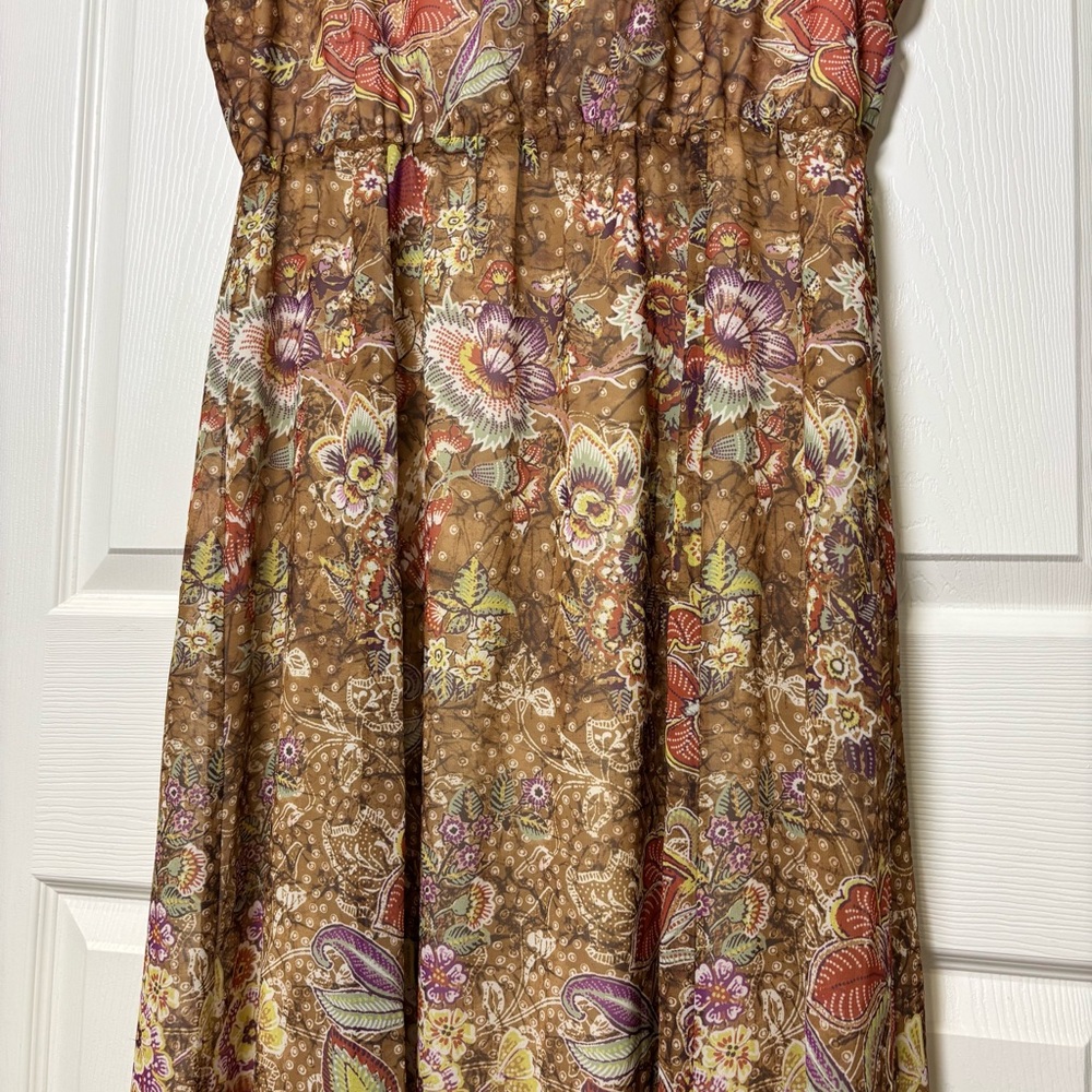 Chico's Maxi Dress Size 12 Sleeveless Boho Chiffon Floral Flowy Lined Summer - Picture 5 of 9